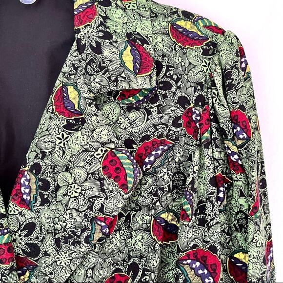 Vintage Stanley Platos green multi floral wrap tie waist blouse size 4 - Picture 3 of 13